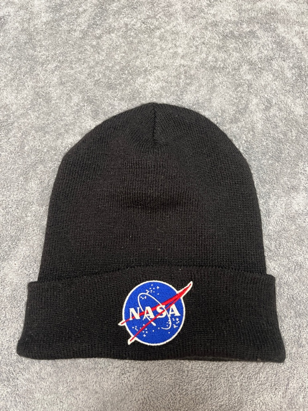 American Needle Black Beanie with NASA Patch